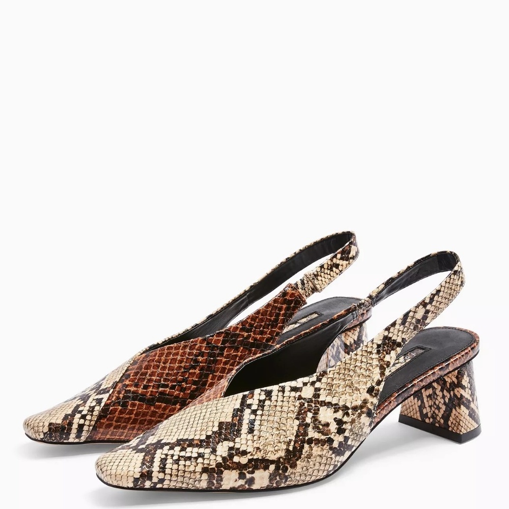 Topshop Vintage Look Snakeskin Slingback Shoes Sz8